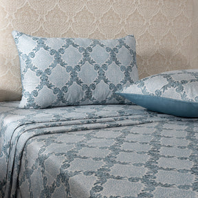 Bedsheet with Pillow Case 100% Cotton Blue Damascene Imperial Grace