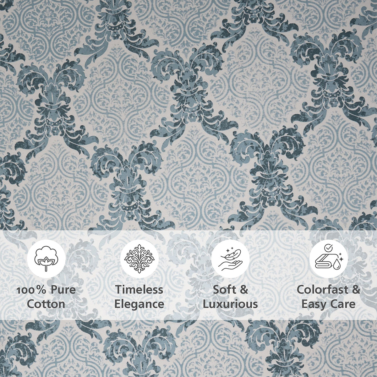Bedsheet with Pillow Case 100% Cotton Blue Damascene Imperial Grace
