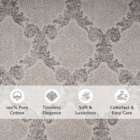 Bedsheet with Pillow Case 100% Cotton Grey Damascene Imperial Grace