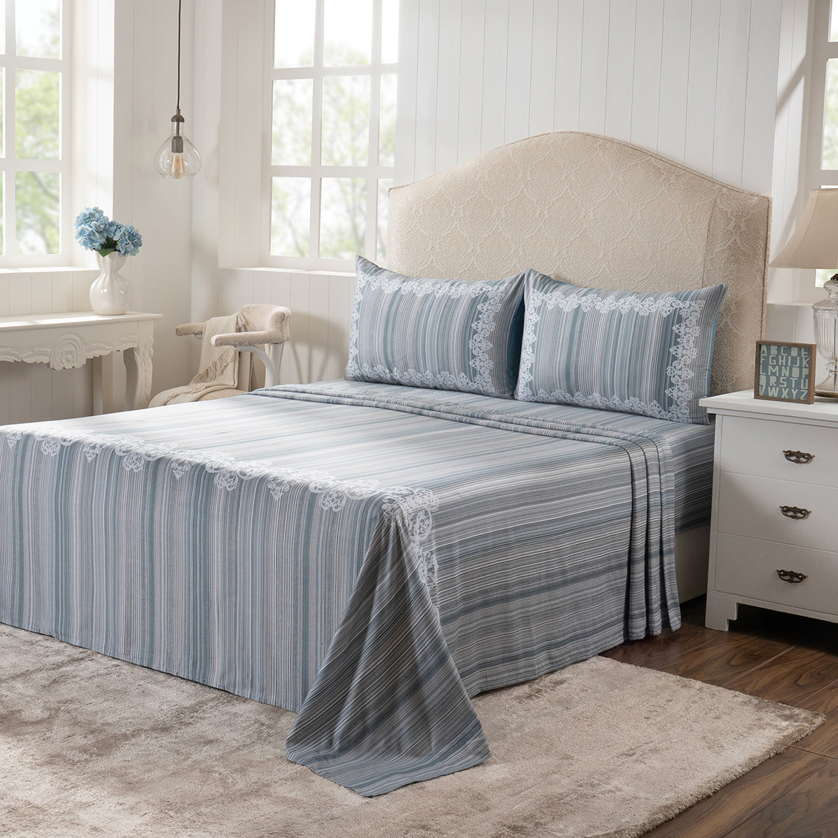 Bedsheet with Pillow Case 100% Cotton Blue Veloura Imperial Grace