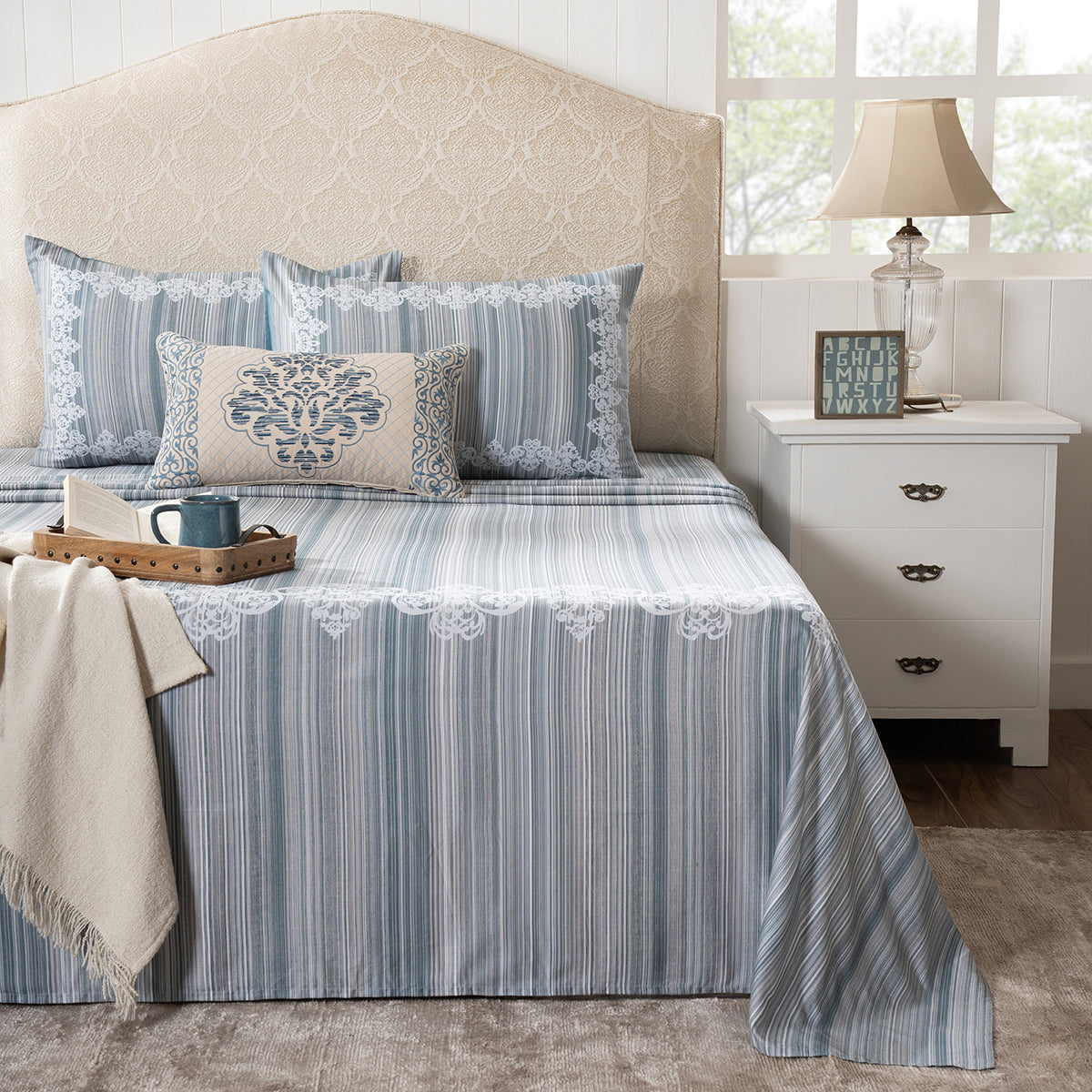 Bedsheet with Pillow Case 100% Cotton Blue Veloura Imperial Grace
