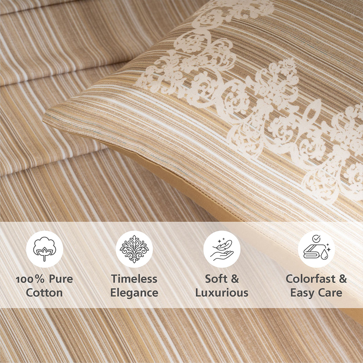 Bedsheet with Pillow Case 100% Cotton Gold Veloura Imperial Grace