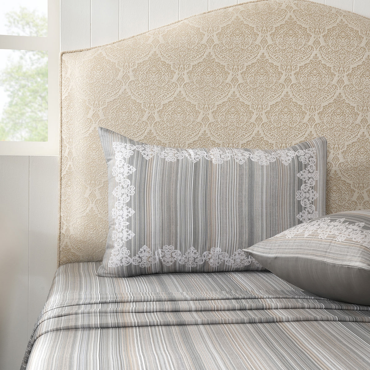 Bedsheet with Pillow Case 100% Cotton Grey Veloura Imperial Grace