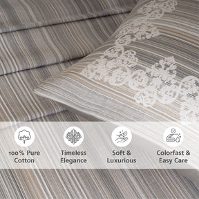 Bedsheet with Pillow Case 100% Cotton Grey Veloura Imperial Grace
