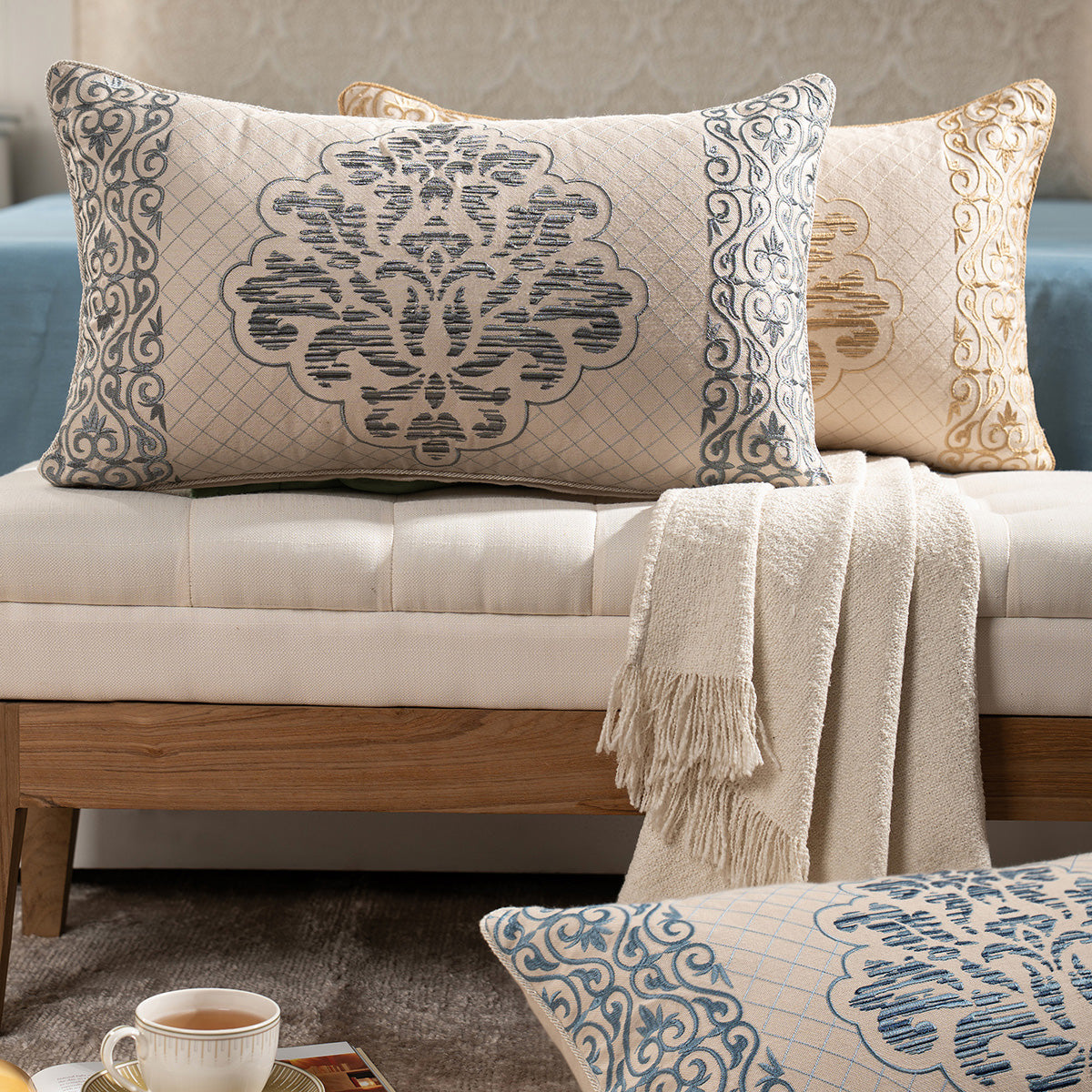 Cushion Cover Gold Aristo Damask Imperial Grace