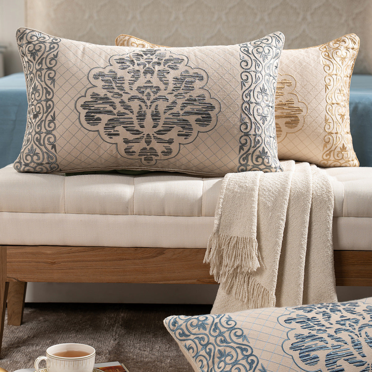 Cushion Cover Grey Aristo Damask Imperial Grace