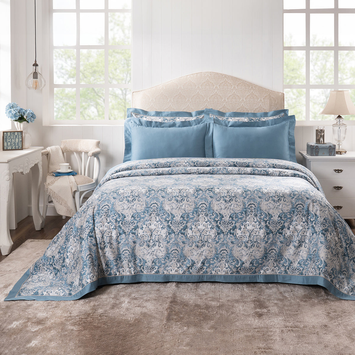 Duvet Cover with Pillow Case 100% Cotton Blue Aquarelle Imperial Grace