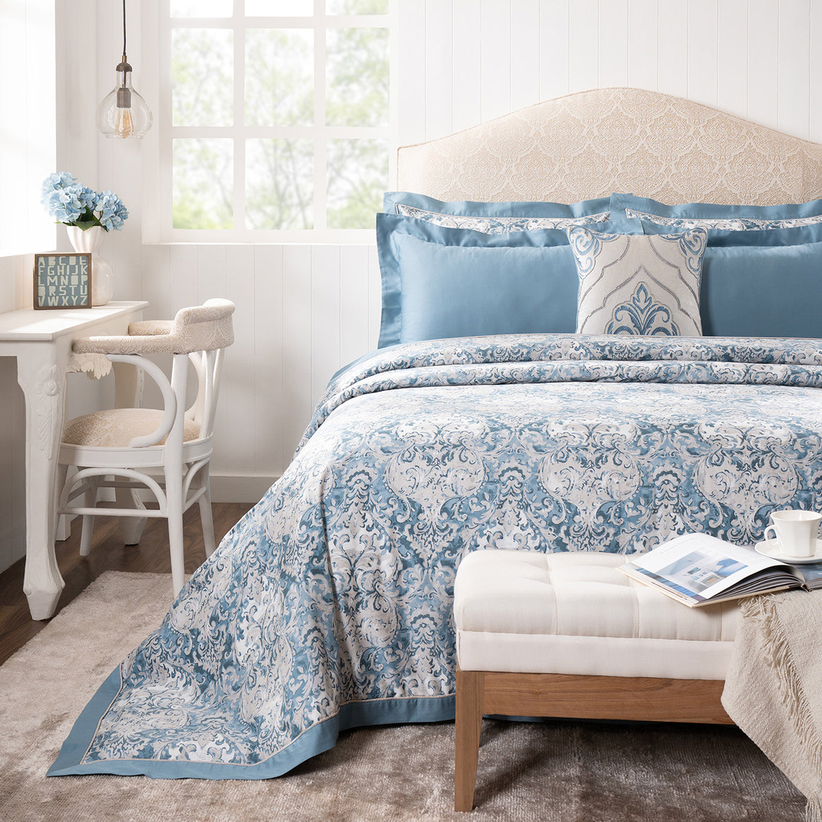 Duvet Cover with Pillow Case 100% Cotton Blue Aquarelle Imperial Grace