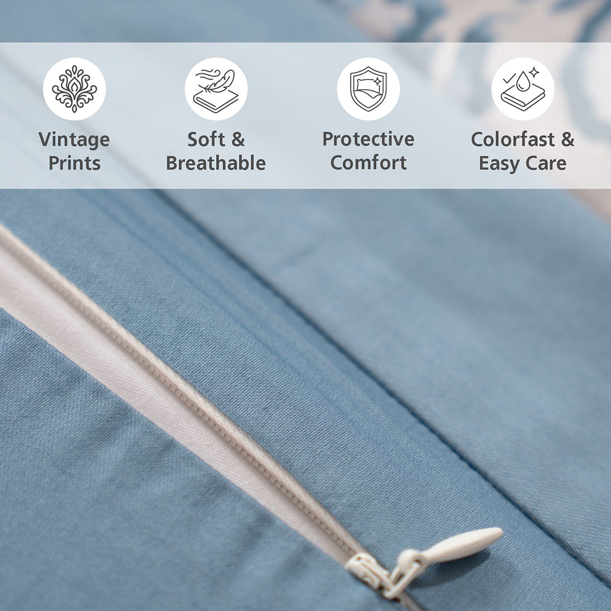 Duvet Cover with Pillow Case 100% Cotton Blue Aquarelle Imperial Grace