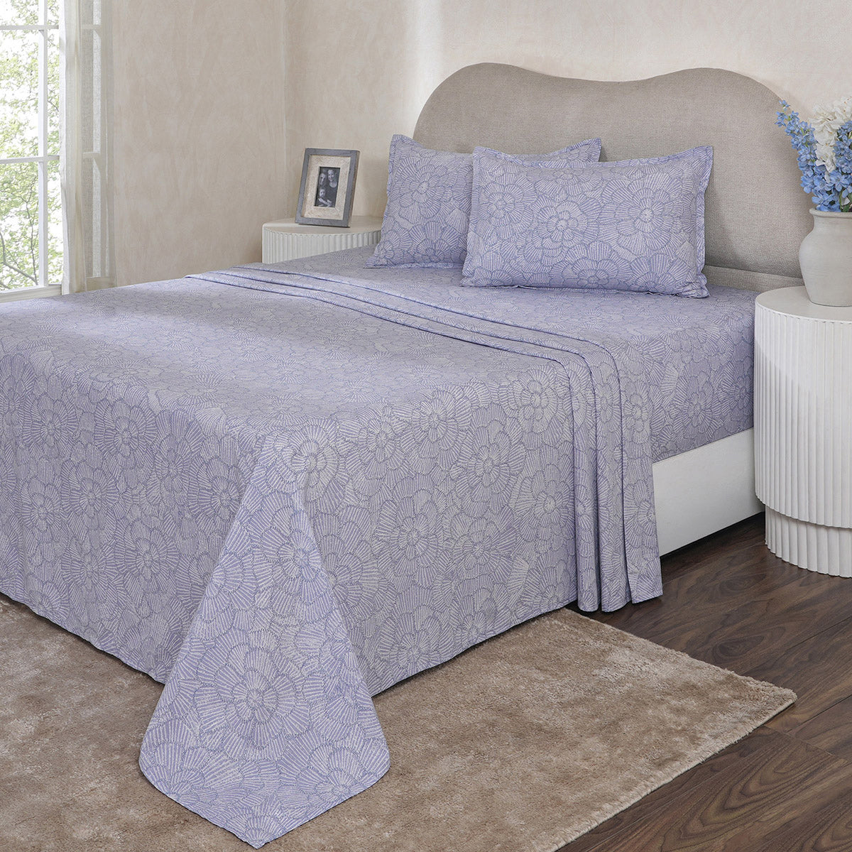 Hermosa Botanic Bloom Florique 100% Cotton Printed Bedsheet with Pillow Case Blue