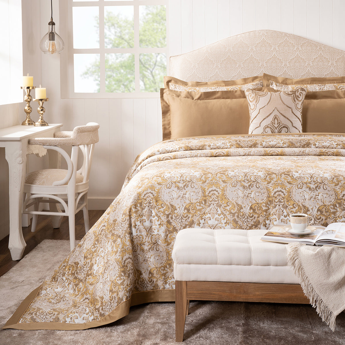 Duvet Cover with Pillow Case 100% Cotton Gold Aquarelle Imperial Grace