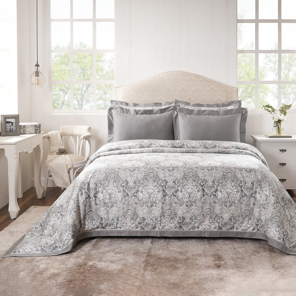 Duvet Cover with Pillow Case 100% Cotton Grey Aquarelle Imperial Grace