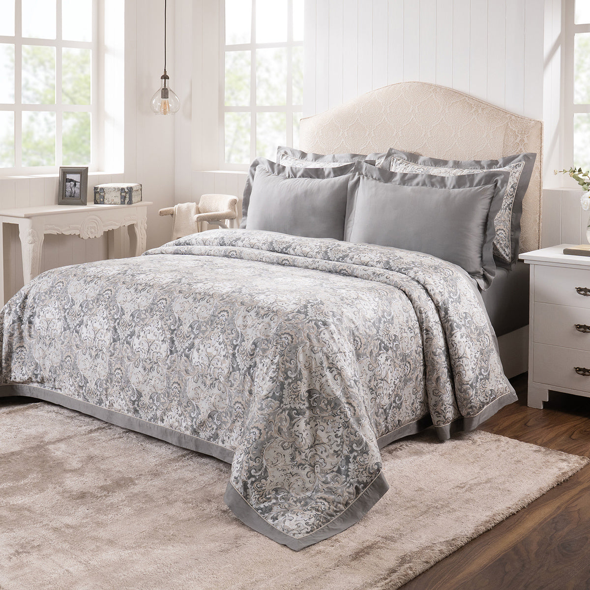 Duvet Cover with Pillow Case 100% Cotton Grey Aquarelle Imperial Grace
