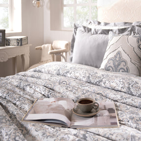 Duvet Cover with Pillow Case 100% Cotton Grey Aquarelle Imperial Grace
