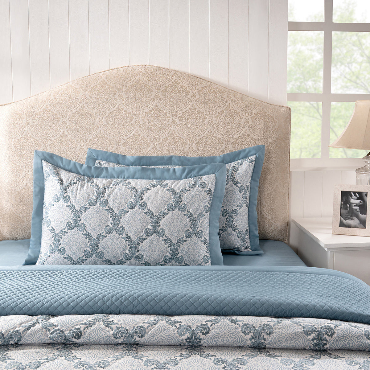 Pillow Sham Set 100% Cotton Blue Damascene Imperial Grace