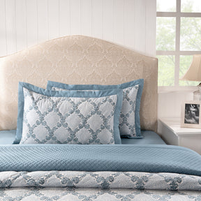 Pillow Sham Set 100% Cotton Blue Damascene Imperial Grace