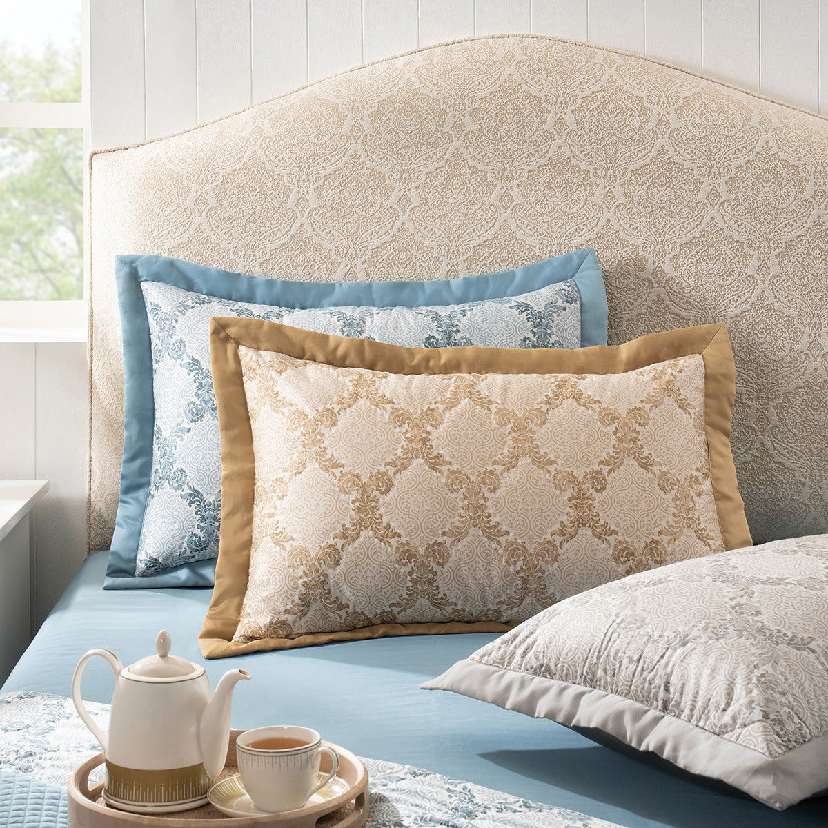 Pillow Sham Set 100% Cotton Blue Damascene Imperial Grace
