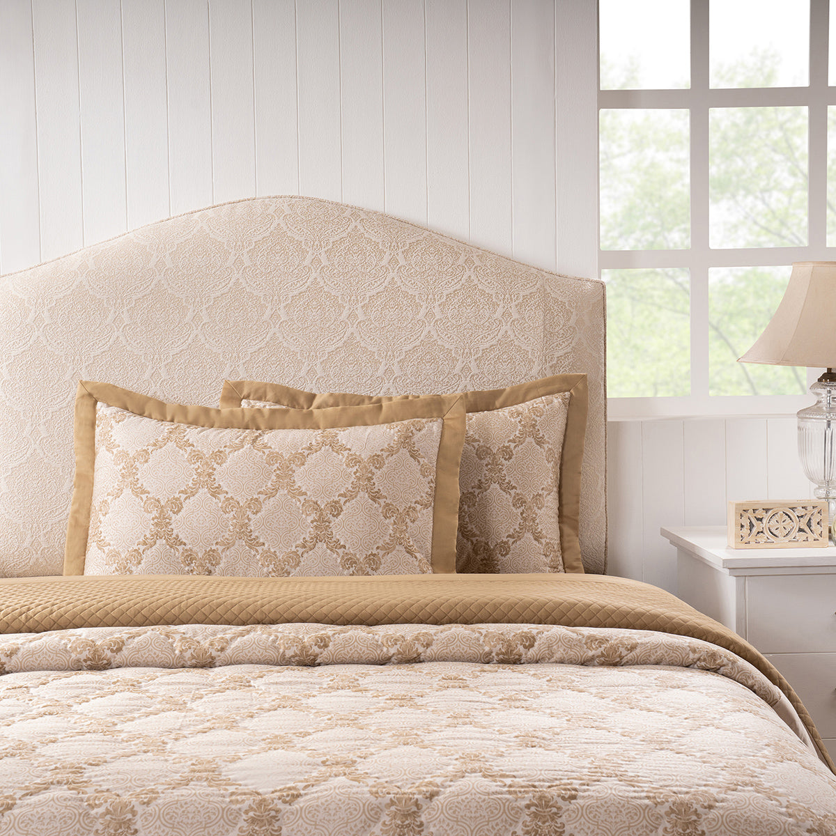 Pillow Sham Set 100% Cotton Gold Damascene Imperial Grace