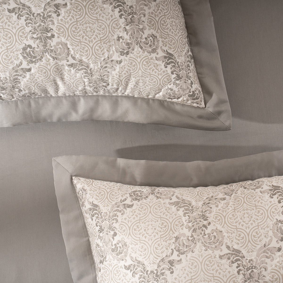 Pillow Sham Set 100% Cotton Grey Damascene Imperial Grace