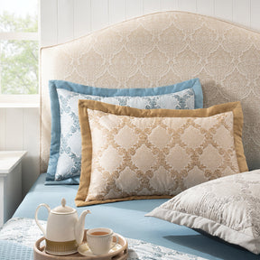 Pillow Sham Set 100% Cotton Grey Damascene Imperial Grace