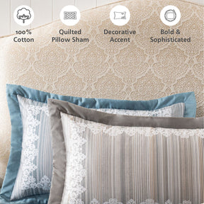 Pillow Sham Set 100% Cotton Blue Veloura Imperial Grace