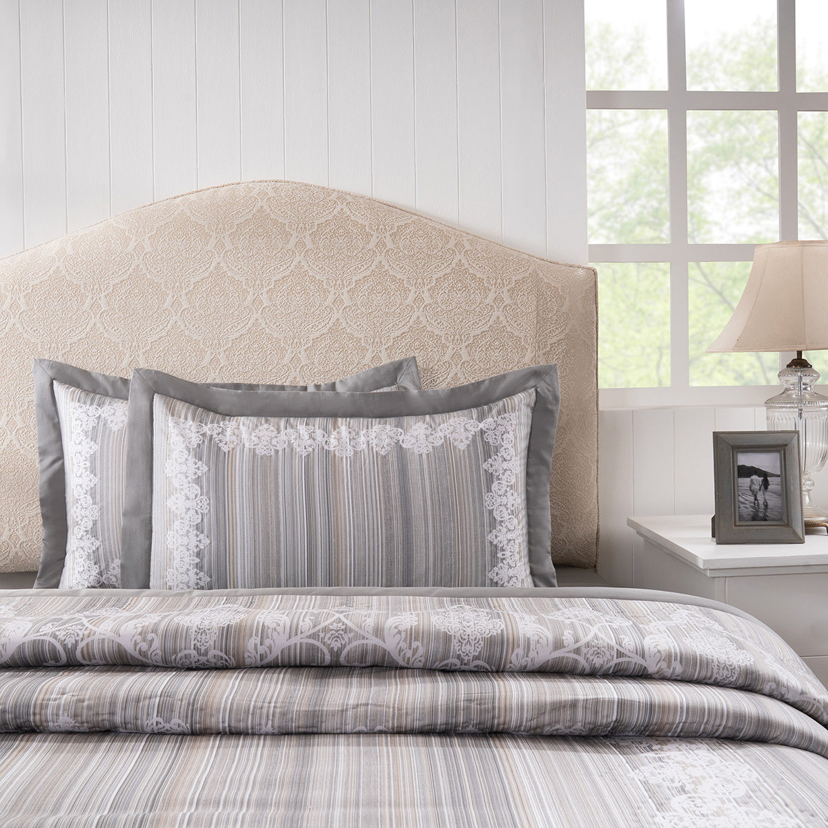 Pillow Sham Set 100% Cotton Grey Veloura Imperial Grace