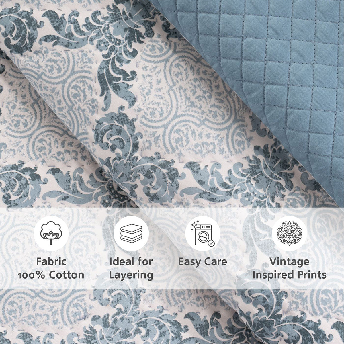 Quilt 100% Cotton Blue Damascene Imperial Grace