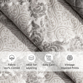 Quilt 100% Cotton Grey Damascene Imperial Grace