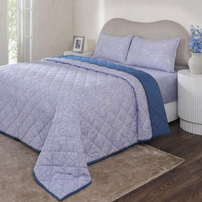 Hermosa Botanic Bloom Florique 4Pcs Blue Quilt Set