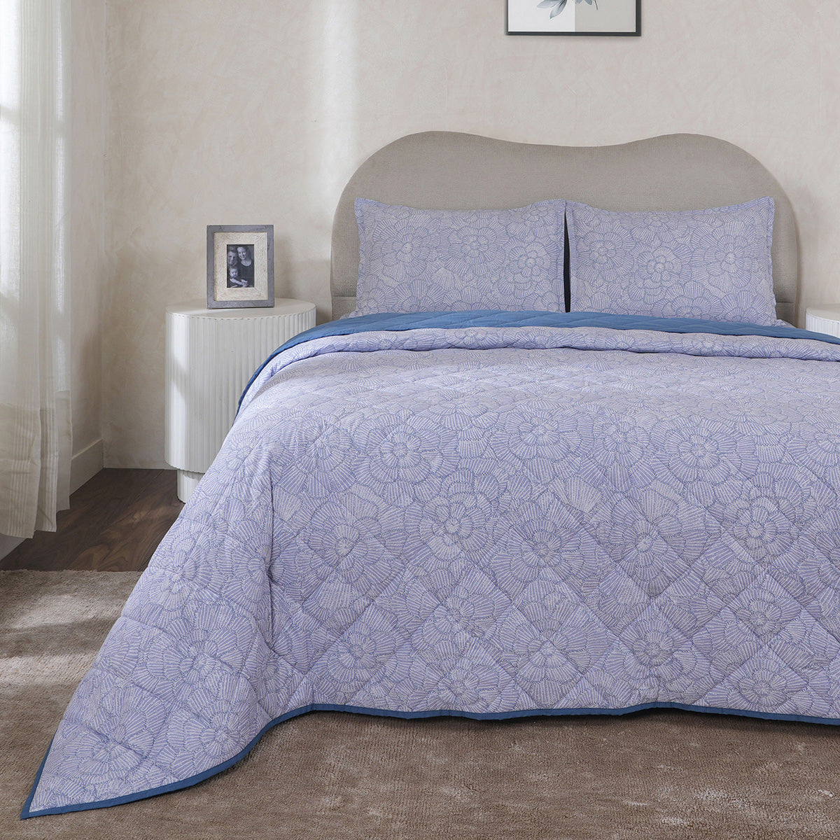 Hermosa Botanic Bloom Florique 4Pcs Blue Quilt Set