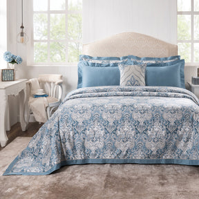 Duvet Cover Set 100% Cotton 8Pcs Blue Aquarelle Imperial Grace
