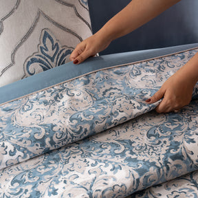 Duvet Cover Set 100% Cotton 8Pcs Blue Aquarelle Imperial Grace