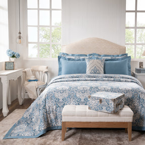 Duvet Cover Set 100% Cotton 8Pcs Blue Aquarelle Imperial Grace