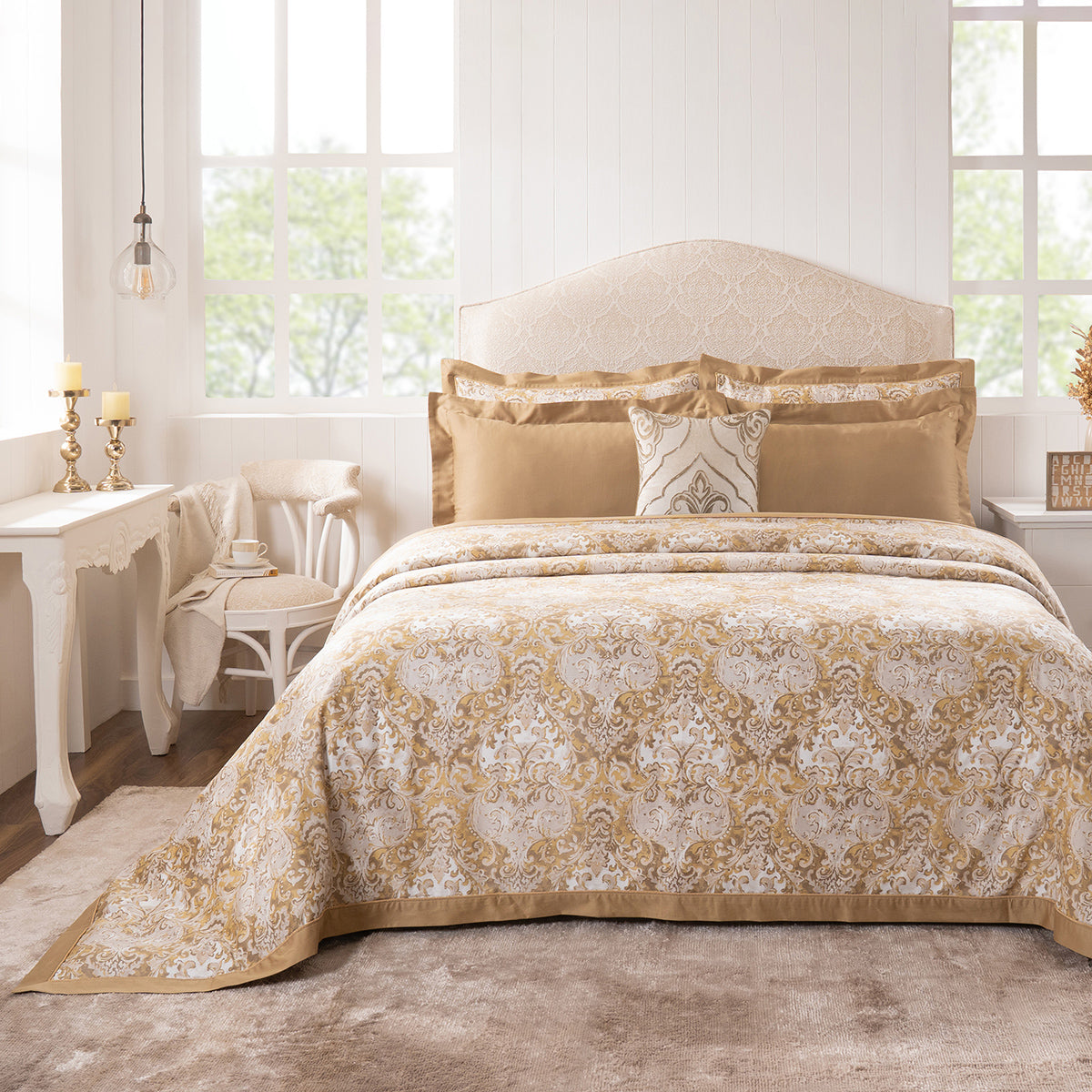 Duvet Cover Set 100% Cotton 8Pcs Gold Aquarelle Imperial Grace