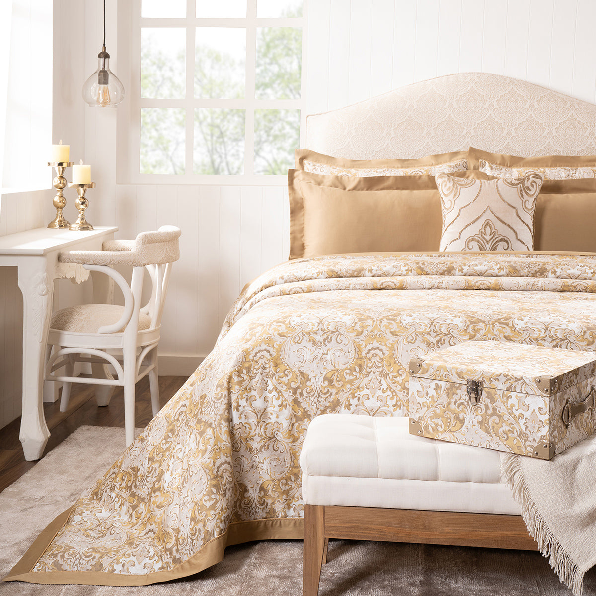 Duvet Cover Set 100% Cotton 8Pcs Gold Aquarelle Imperial Grace