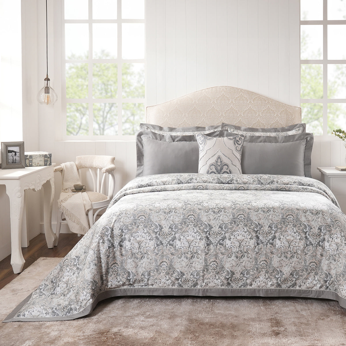 Duvet Cover Set 100% Cotton 8Pcs Grey Aquarelle Imperial Grace
