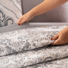 Duvet Cover Set 100% Cotton 8Pcs Grey Aquarelle Imperial Grace