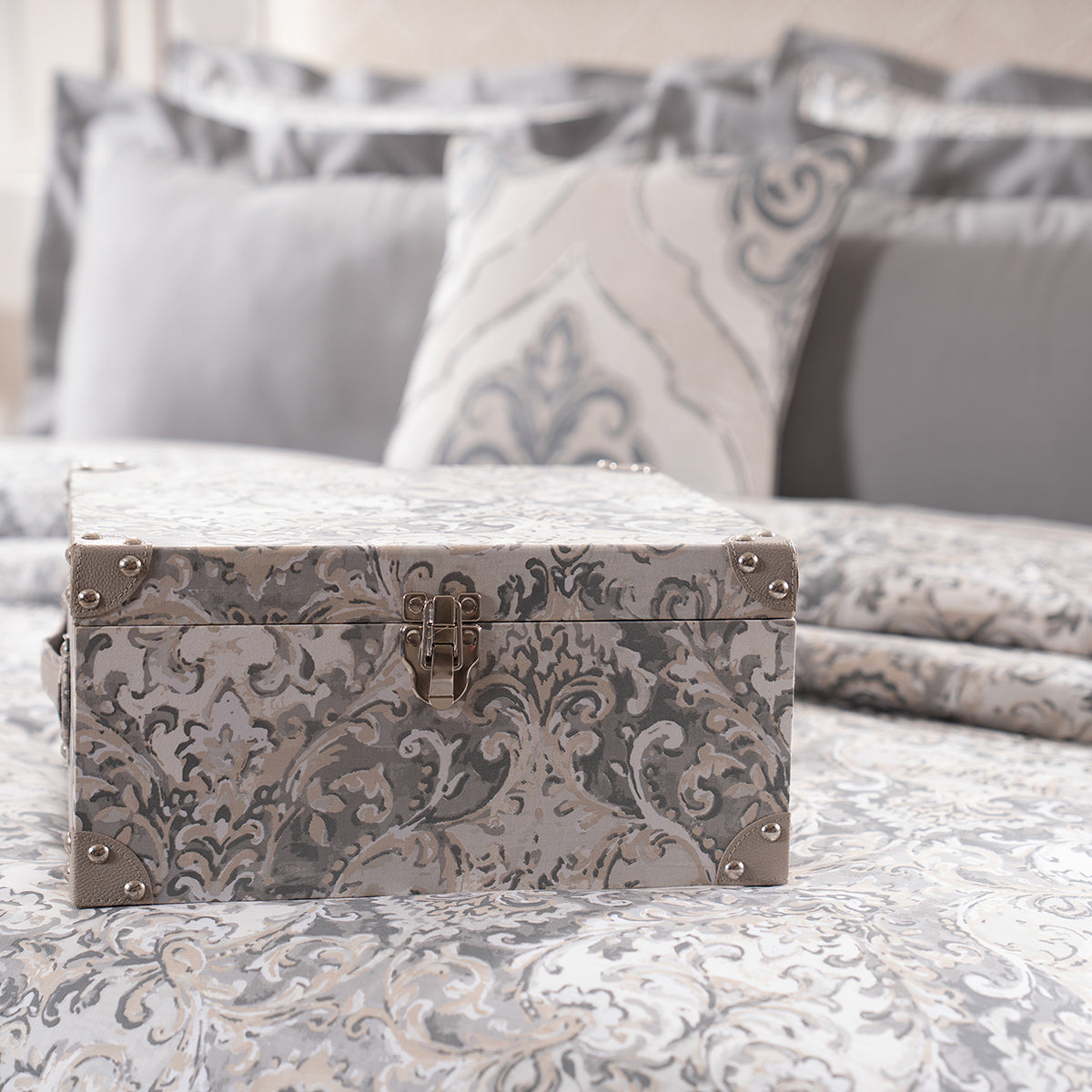 Duvet Cover Set 100% Cotton 8Pcs Grey Aquarelle Imperial Grace