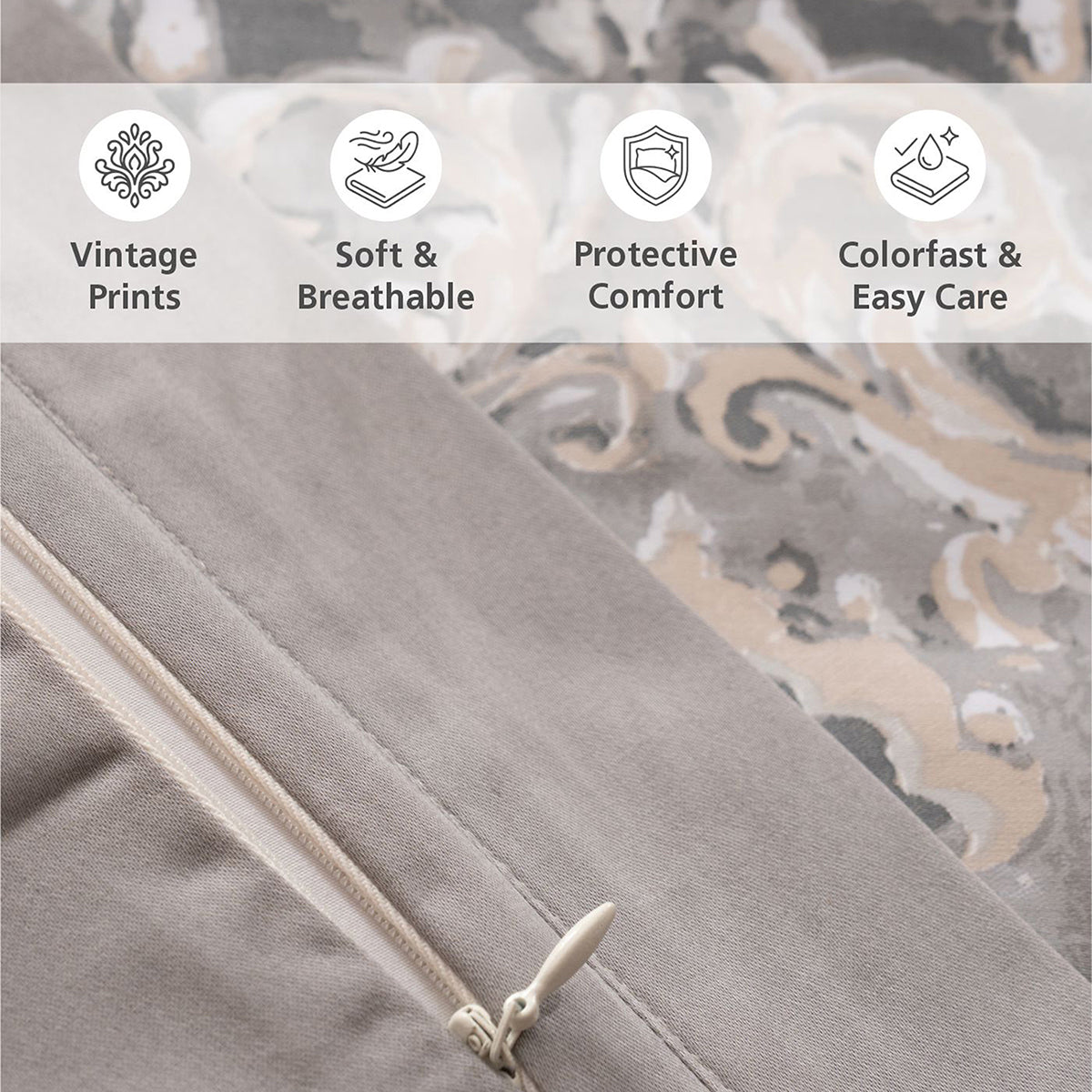Duvet Cover Set 100% Cotton 8Pcs Grey Aquarelle Imperial Grace