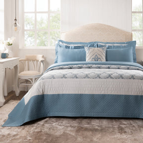 Quilt Set 100% Cotton 8Pcs Blue Damascene Imperial Grace