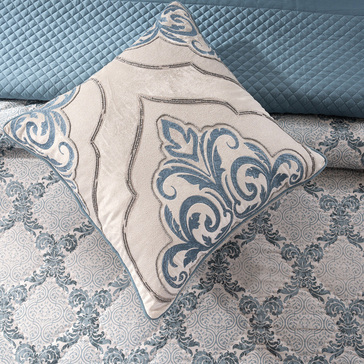 Quilt Set 100% Cotton 8Pcs Blue Damascene Imperial Grace
