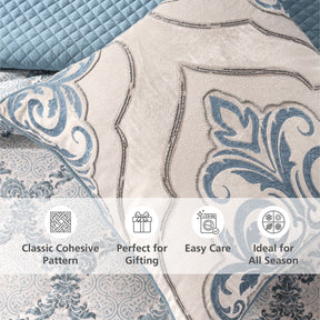 Quilt Set 100% Cotton 8Pcs Blue Damascene Imperial Grace