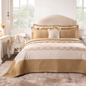 Quilt Set 100% Cotton 8Pcs Gold Damascene Imperial Grace