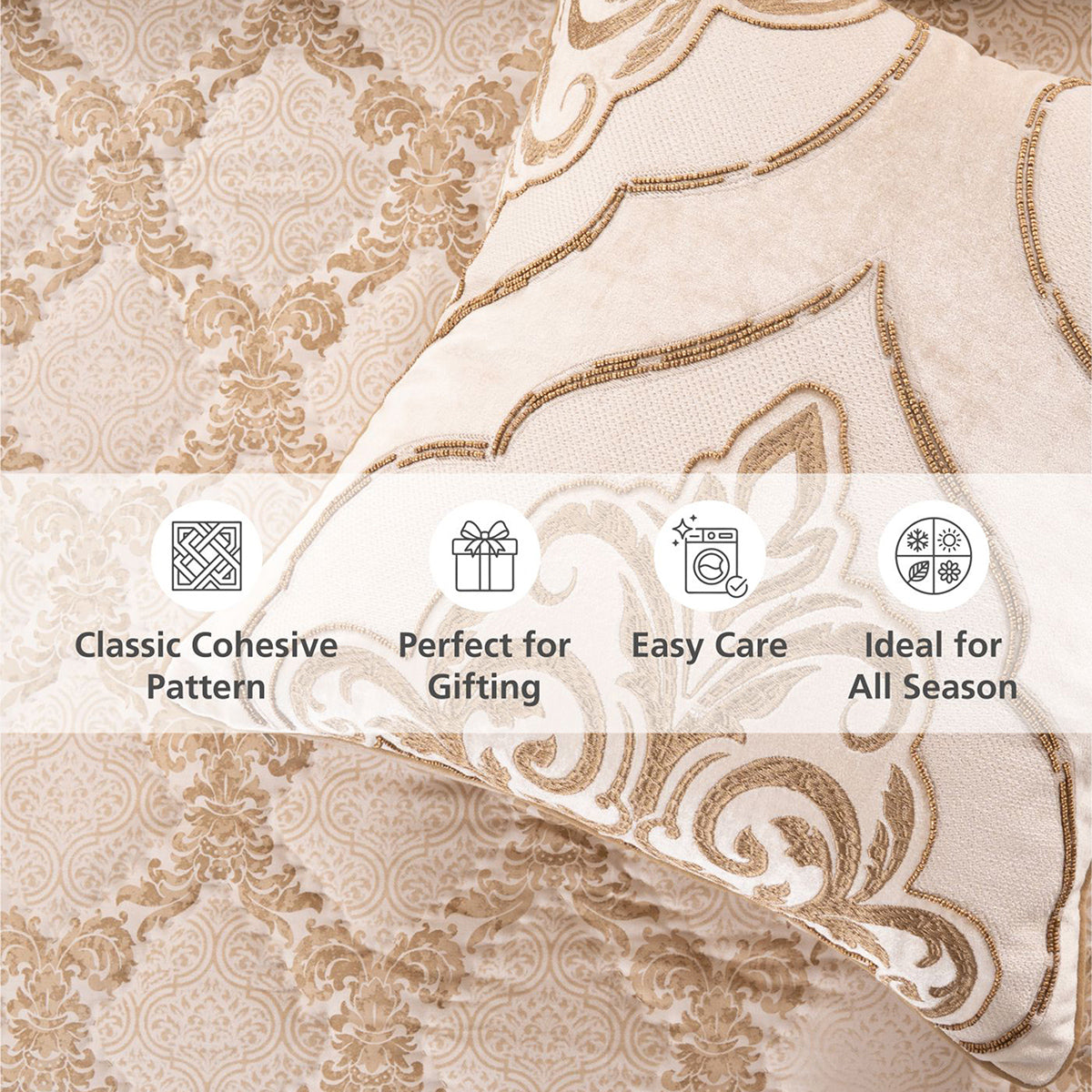 Quilt Set 100% Cotton 8Pcs Gold Damascene Imperial Grace