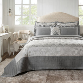 Quilt Set 100% Cotton 8Pcs Grey Damascene Imperial Grace