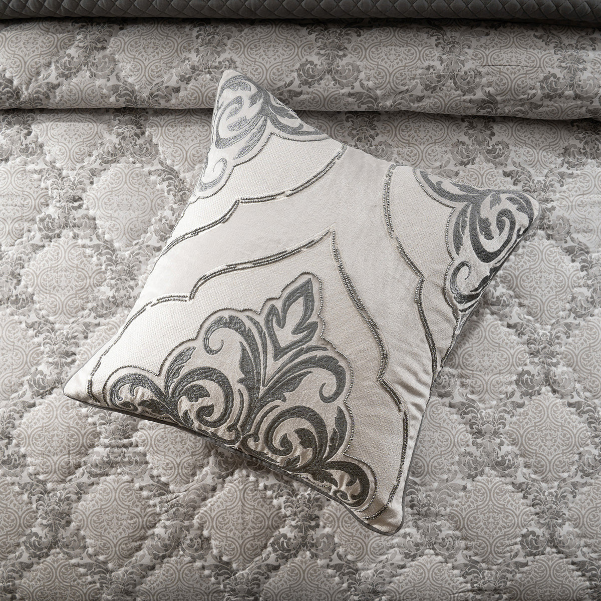 Quilt Set 100% Cotton 8Pcs Grey Damascene Imperial Grace