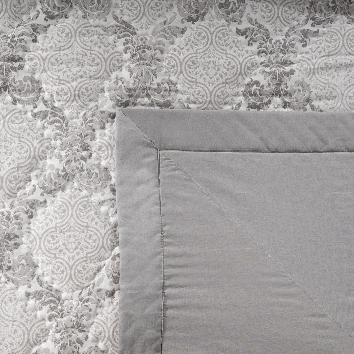 Quilt Set 100% Cotton 8Pcs Grey Damascene Imperial Grace
