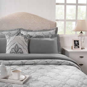 Quilt Set 100% Cotton 8Pcs Grey Damascene Imperial Grace