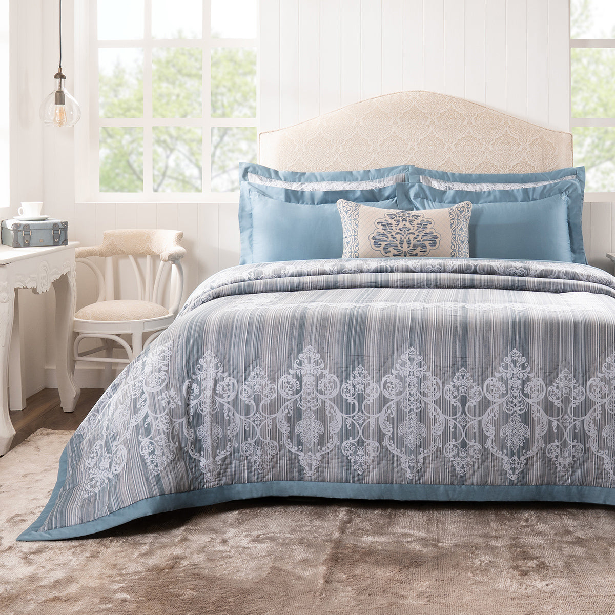 Quilt Set 100% Cotton 8Pcs Blue Veloura Imperial Grace