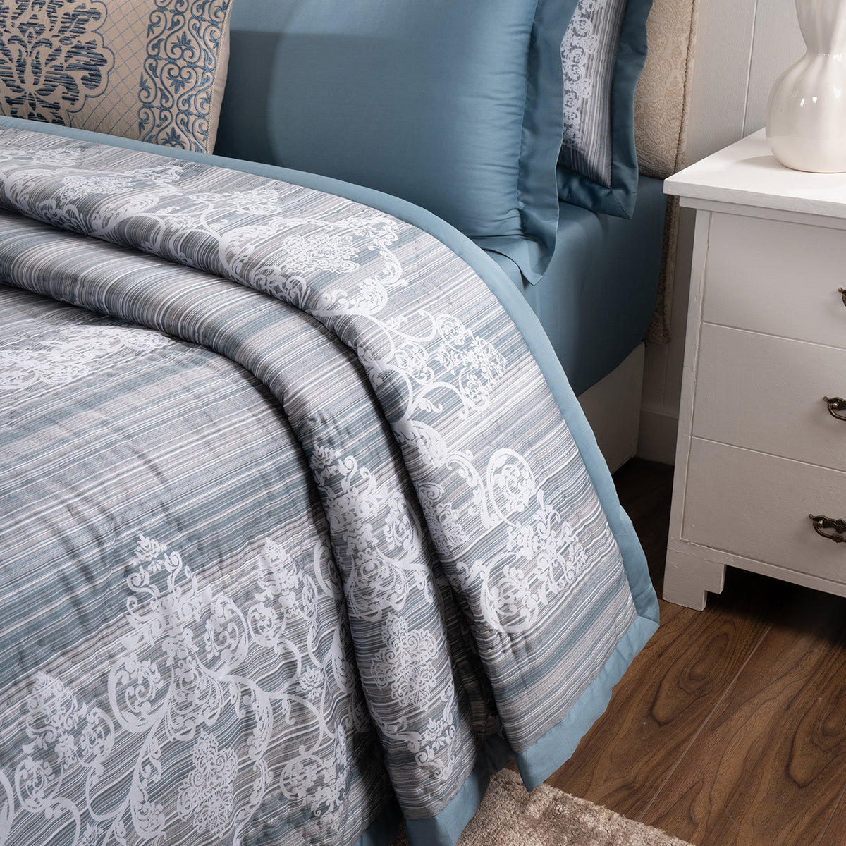 Quilt Set 100% Cotton 8Pcs Blue Veloura Imperial Grace
